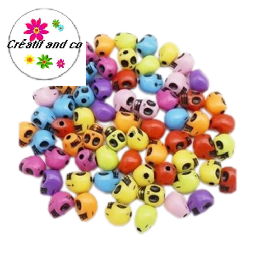 X13 perles tête de mort mix couleur 10mm
