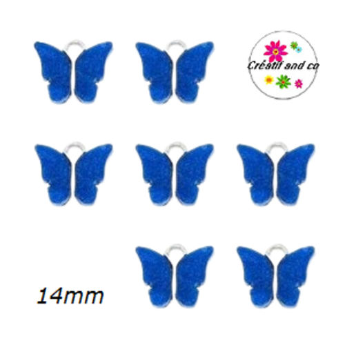 Breloque papillon métal et nacre bleu roi 14mm