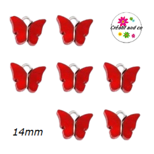 Breloque papillon métal et nacre rouge 14mm