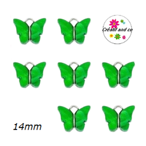 Breloque papillon métal et nacre vert 14mm