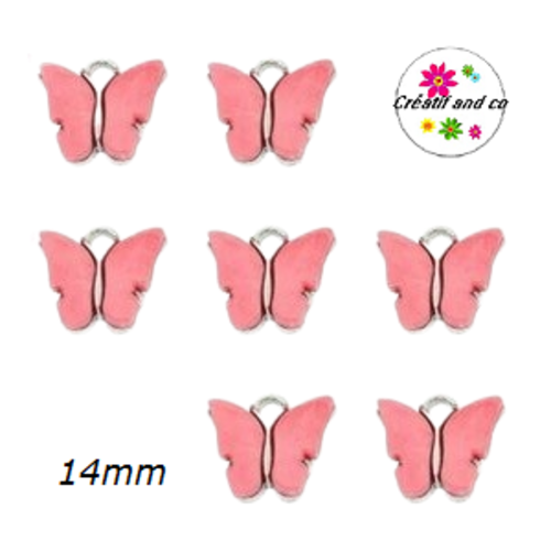 Breloque papillon métal et nacre rose 14mm