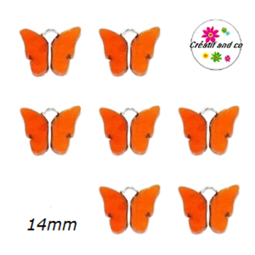 Breloque papillon métal et nacre orange 14mm