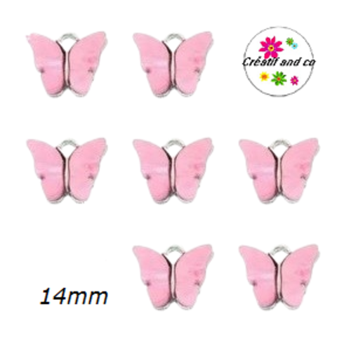 Breloque papillon métal et nacre rose pâle 14mm