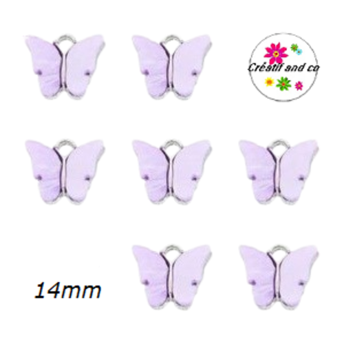 Breloque papillon métal et nacre parme 14mm