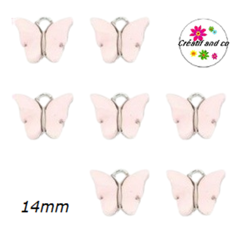 Breloque papillon métal et nacre rose très pâle 14mm