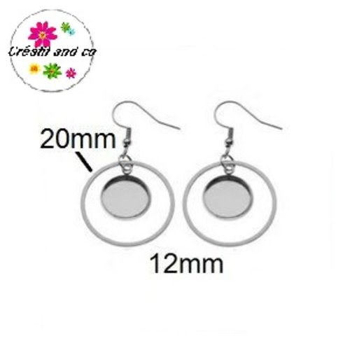 Boucle d'oreille cercle 20mm et support cabochon 12mm