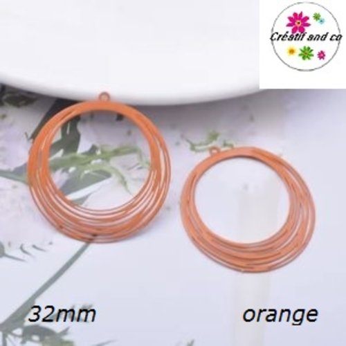 Breloque estampe multi cercle orange 32mm