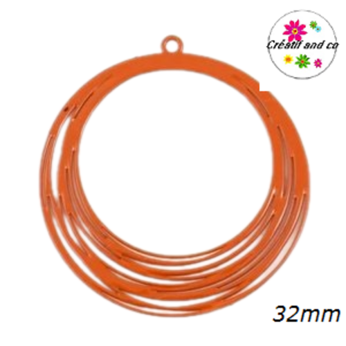 Breloque estampe multi cercle orange 32mm