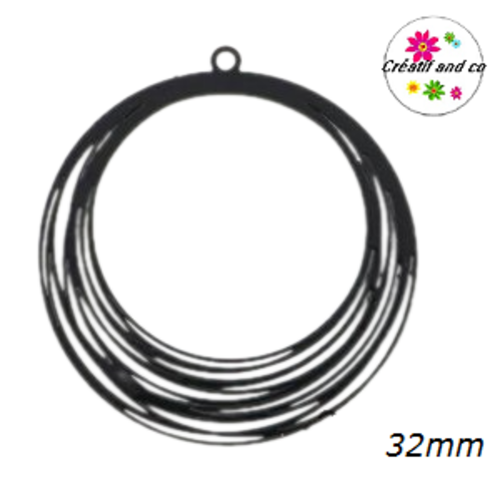 Breloque estampe multi cercle noir 32mm