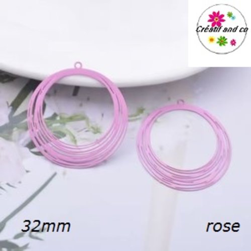 Breloque estampe multi cercle rose 32mm