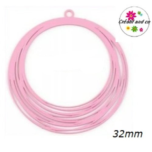 Breloque estampe multi cercle rose 32mm