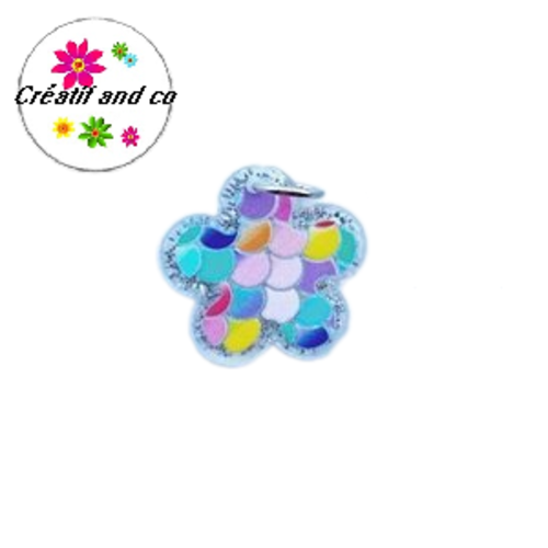 Breloque fleur arc en ciel acrylique 23mm