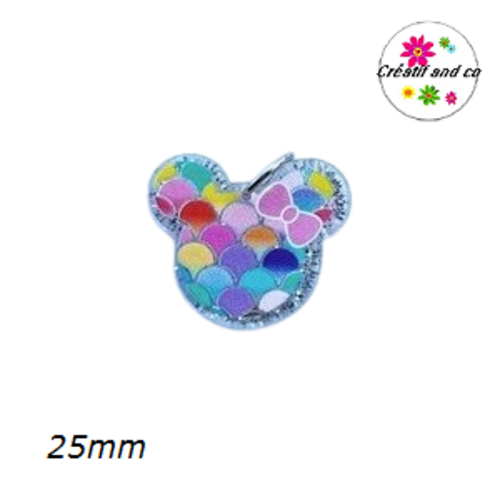 Breloque tête mickey arc en ciel acrylique 25mm