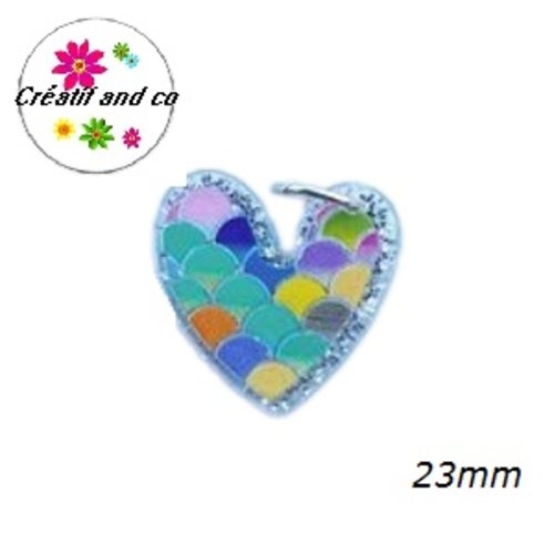 Breloque coeur arc en ciel acrylique 23mm