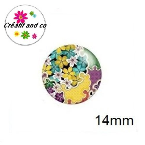 X2 cabochons fleuris 14mm