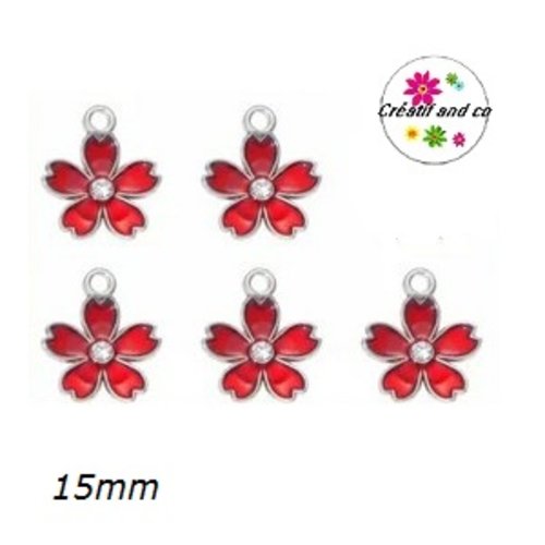 Breloque fleur rouge émail 15mm