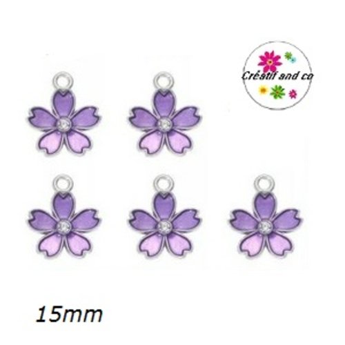 Breloque fleur parme émail 15mm