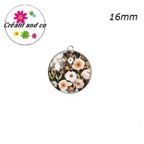 Pendentif cabochon fleuri 16mm