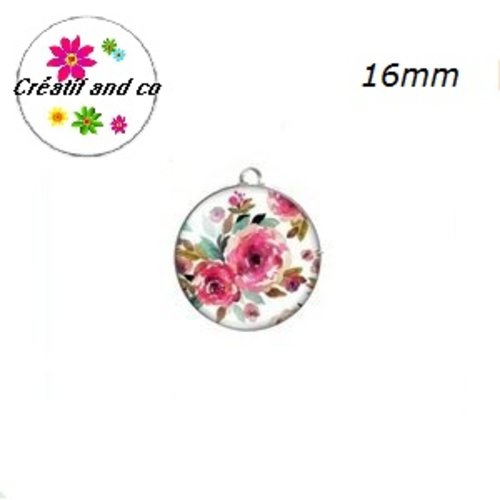 Pendentif cabochon fleuri 16mm