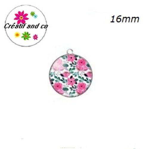 Pendentif cabochon fleuri 16mm