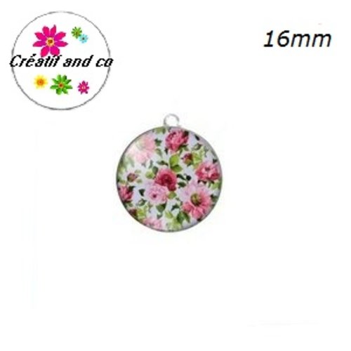 Pendentif cabochon fleuri 16mm