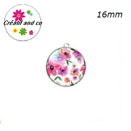 Pendentif cabochon fleuri 16mm
