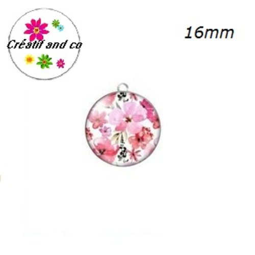 Pendentif cabochon fleuri 16mm
