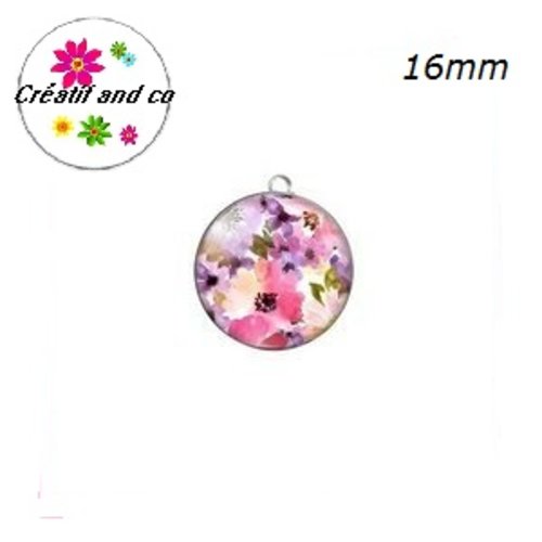 Pendentif cabochon fleuri 16mm