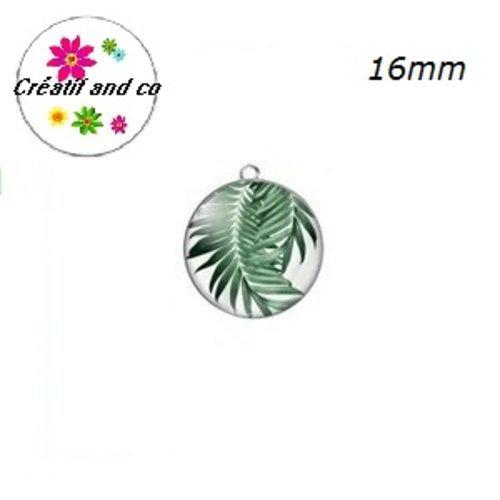 Pendentif cabochon feuille tropicale 16mm