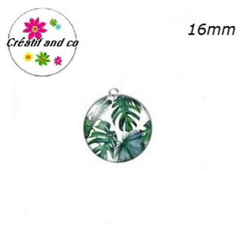 Pendentif cabochon feuille tropicale 16mm