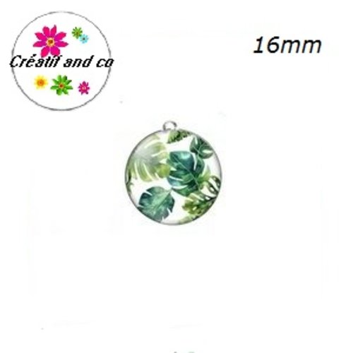 Pendentif cabochon feuille tropicale 16mm