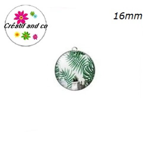 Pendentif cabochon feuille tropicale 16mm