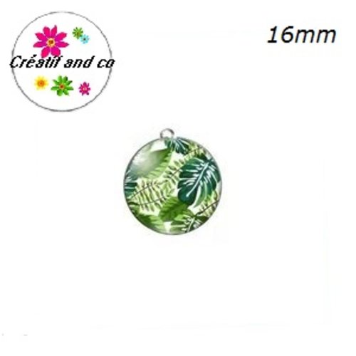 Pendentif cabochon feuille tropicale 16mm