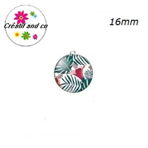 Pendentif cabochon feuille tropicale 16mm