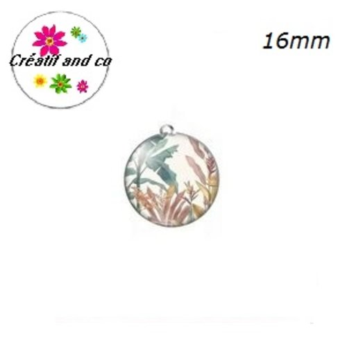 Pendentif cabochon feuille tropicale 16mm