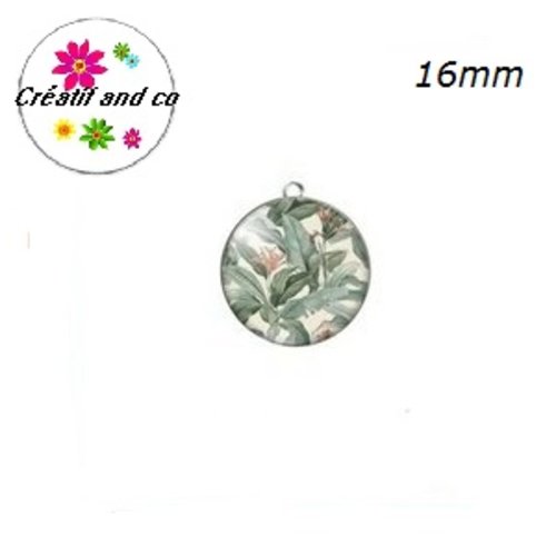 Pendentif cabochon feuille tropicale 16mm
