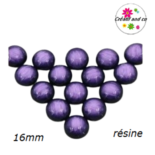 X2 cabochons dômes résine mauve 16mm