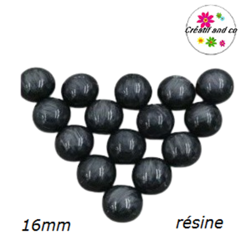 Cabochon dôme résine noir 16mm