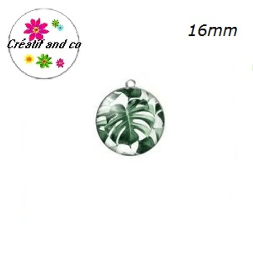 Pendentif cabochon feuille tropicale 16mm