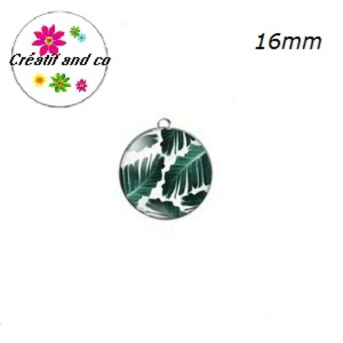 Pendentif cabochon feuille tropicale 16mm
