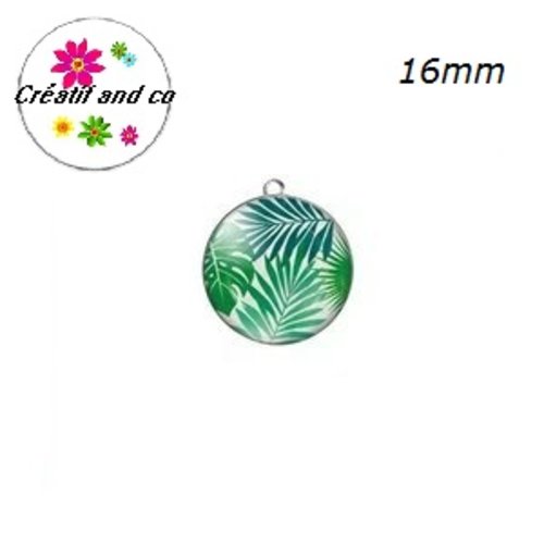 Pendentif cabochon feuille tropicale 16mm