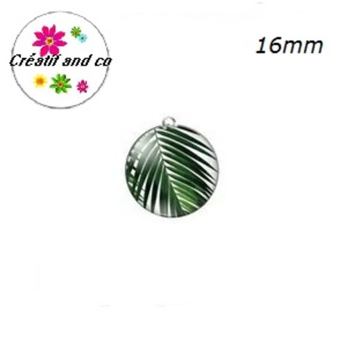 Pendentif cabochon feuille tropicale 16mm