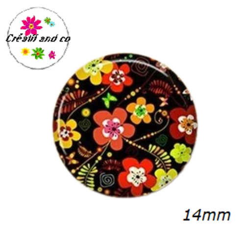 X2 cabochons fleuris 14mm