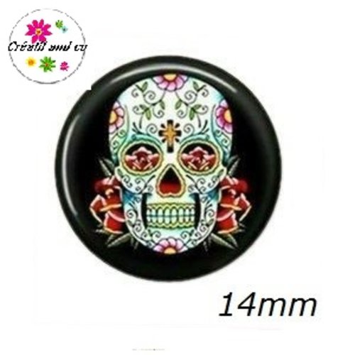 X2 cabochons tête de mort 14mm