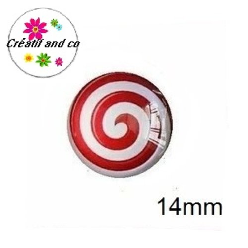X2 cabochons tourbillon blanc/rouge 14mm