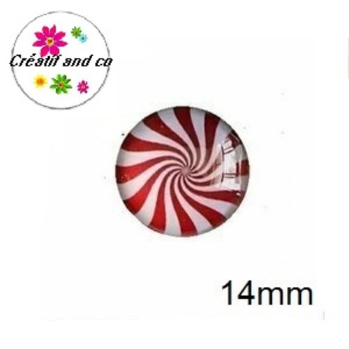 X2 cabochons tourbillon blanc/rouge 14mm