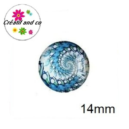 X2 cabochons tourbillon blanc/bleu 14mm