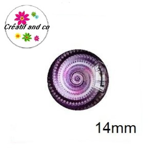 X2 cabochons tourbillon blanc/mauve 14mm