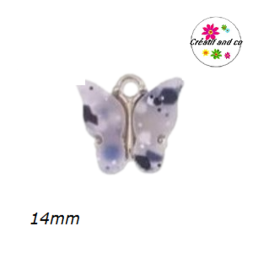 Breloque papillon métal et acrylique moucheté noir 14mm