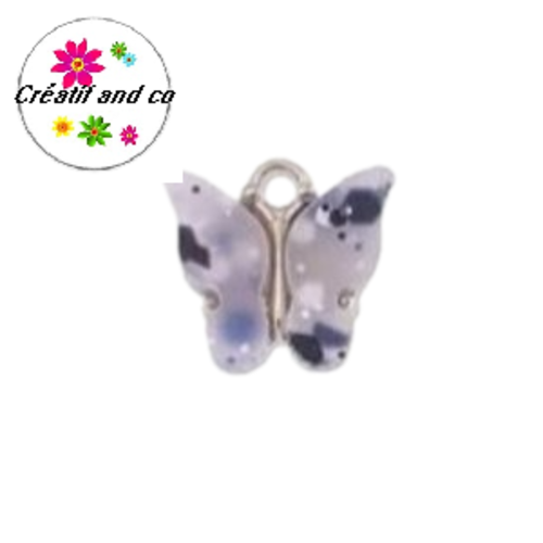 Breloque papillon métal et acrylique moucheté 14mm